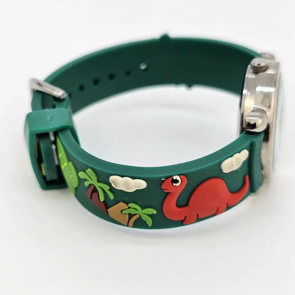 Kids Watch‎ 27MM White Dial Animal Characters Green Plastic Bands New Battery